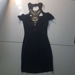 Bebe little black beaded bodycon dress xxs